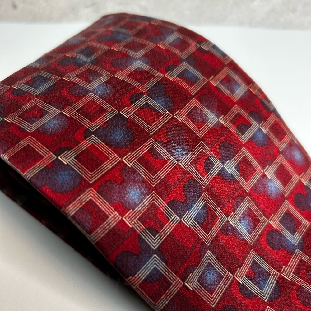 Disney Red and Blue Mickey Mouse Pattern 56” Silk Tie - Picture 2 of 4
